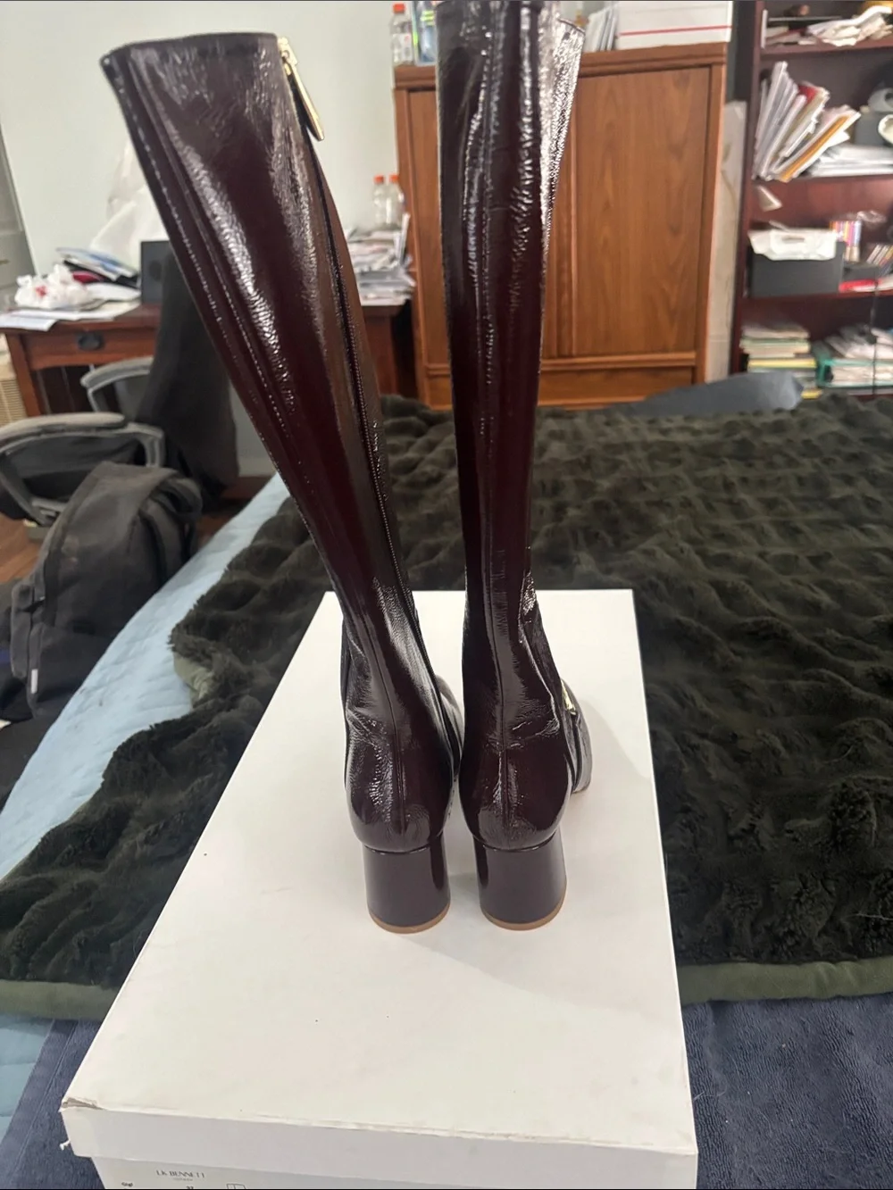 LK Bennett Patent Over-the-Knee Riding Boots in Burgundy